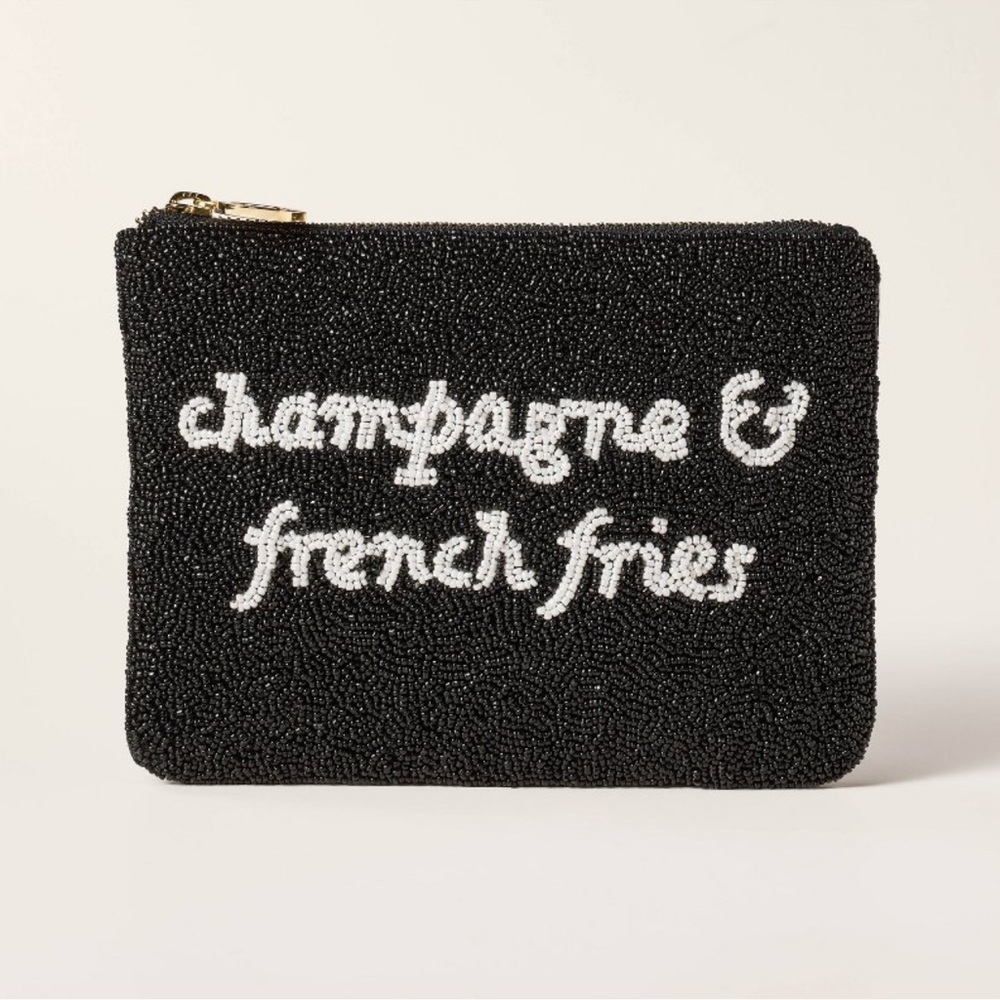 NWT Kate Spade Champagne & French Fried Black Beaded Clutch